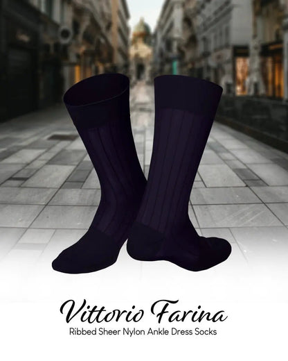 Vittorio Farina Men's Ribbed Shear Nylon Anklet Dress Socks - Purple - Socks - Vittorio Farina