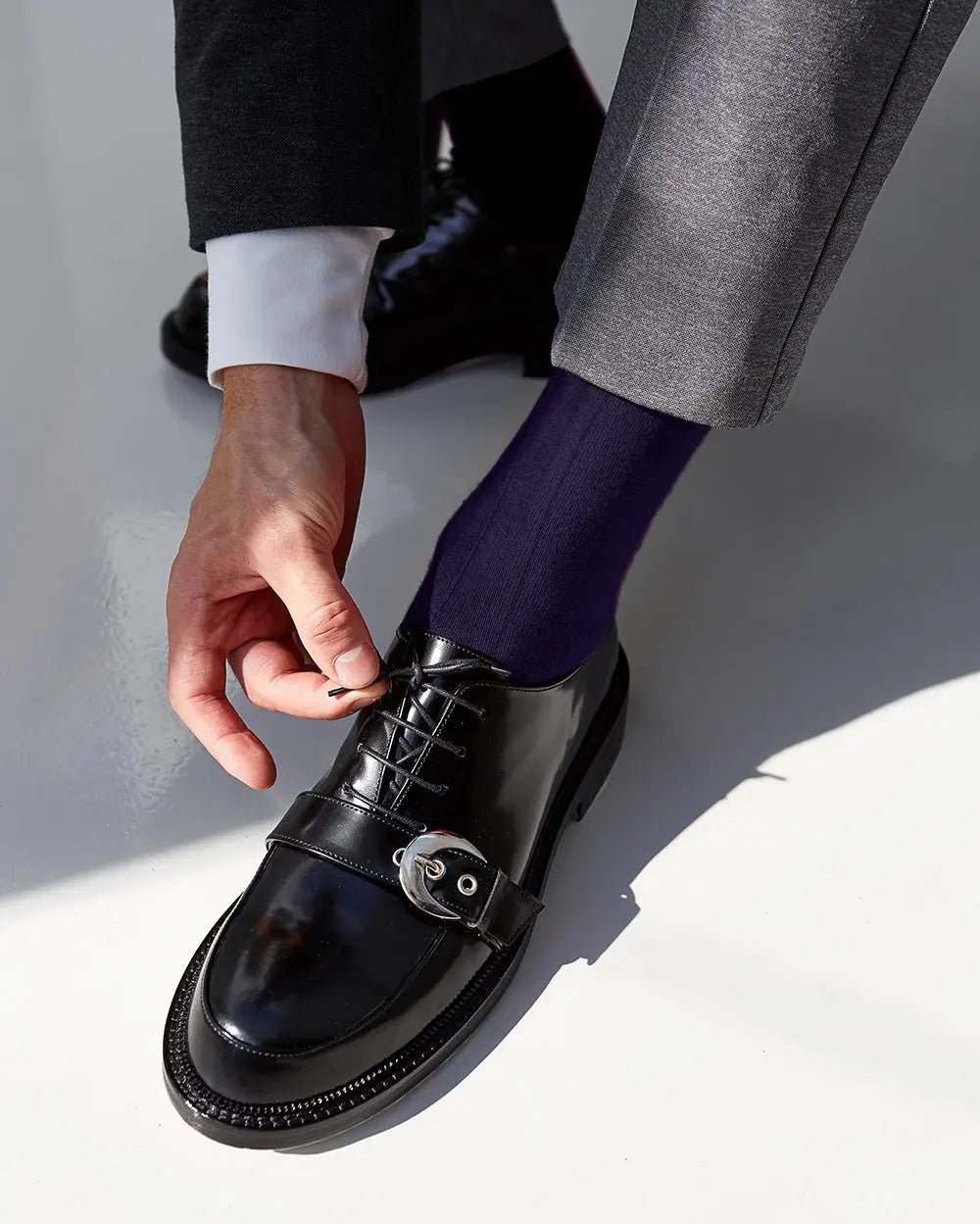 Vittorio Farina Men's Ribbed Shear Nylon Anklet Dress Socks - Purple - Socks - Vittorio Farina