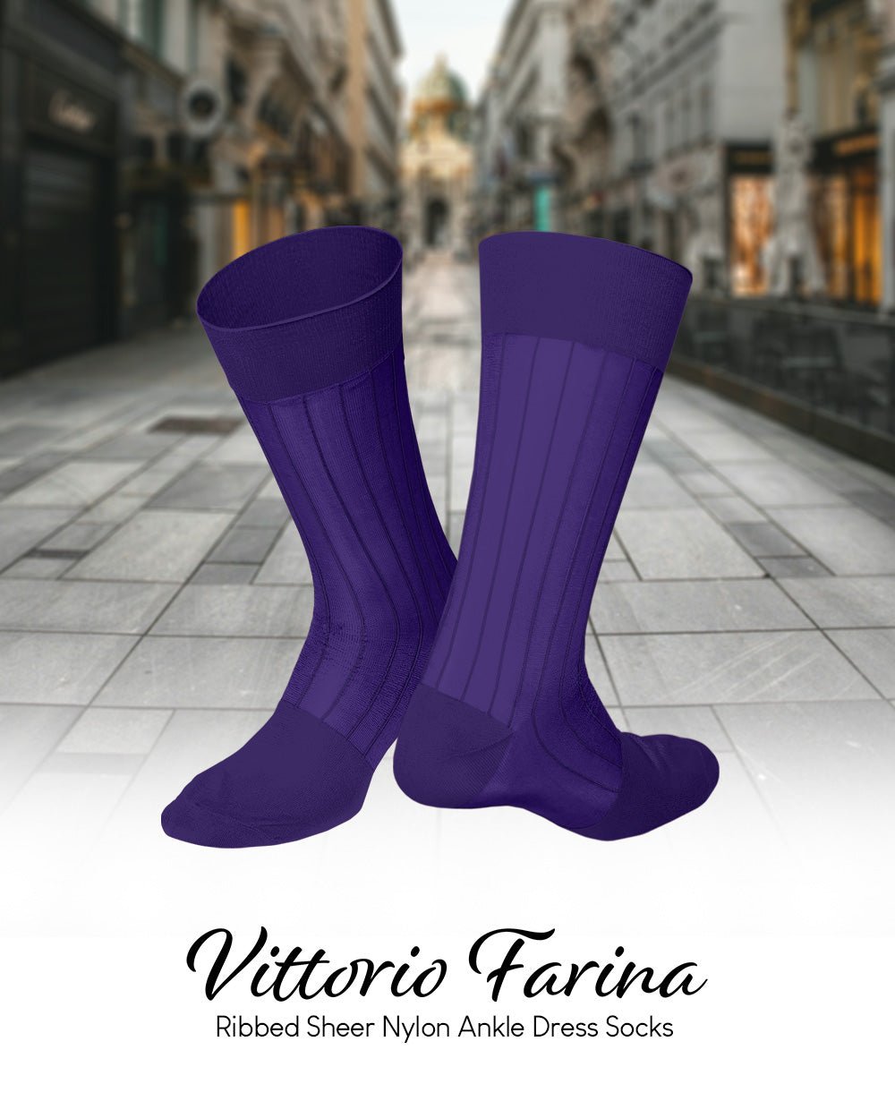 Vittorio Farina Men's Ribbed Shear Nylon Anklet Dress Socks - Black - Socks - Vittorio Farina