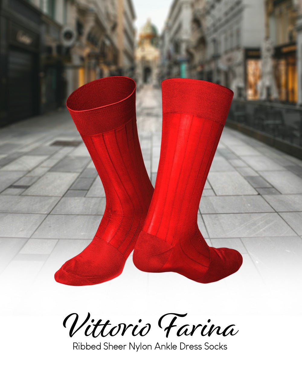 Vittorio Farina Men's Ribbed Shear Nylon Anklet Dress Socks - Red - Socks - Vittorio Farina