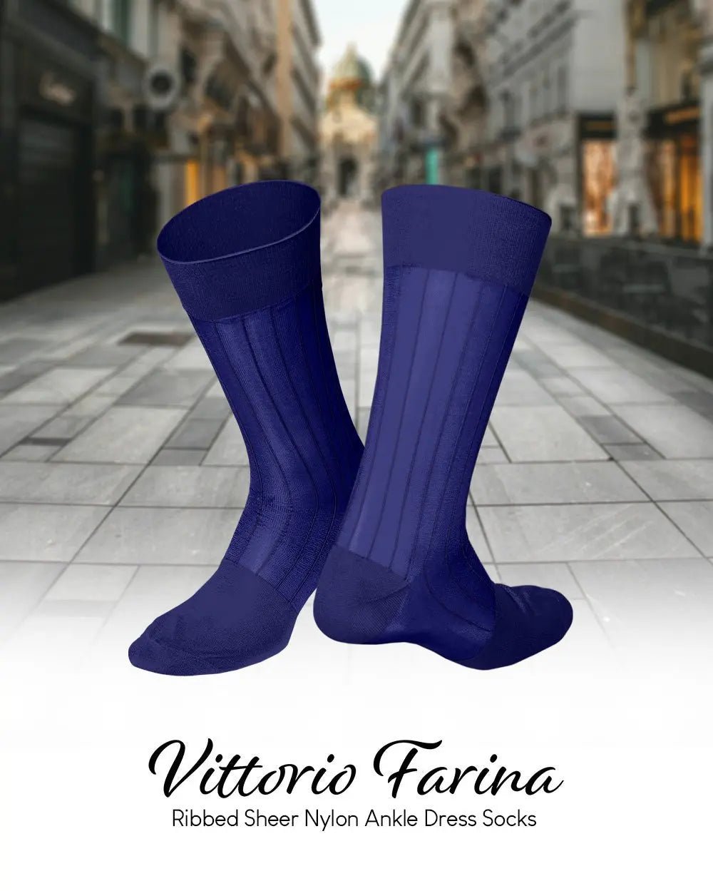 Vittorio Farina Men's Ribbed Shear Nylon Anklet Dress Socks - Royal Blue - Socks - Vittorio Farina
