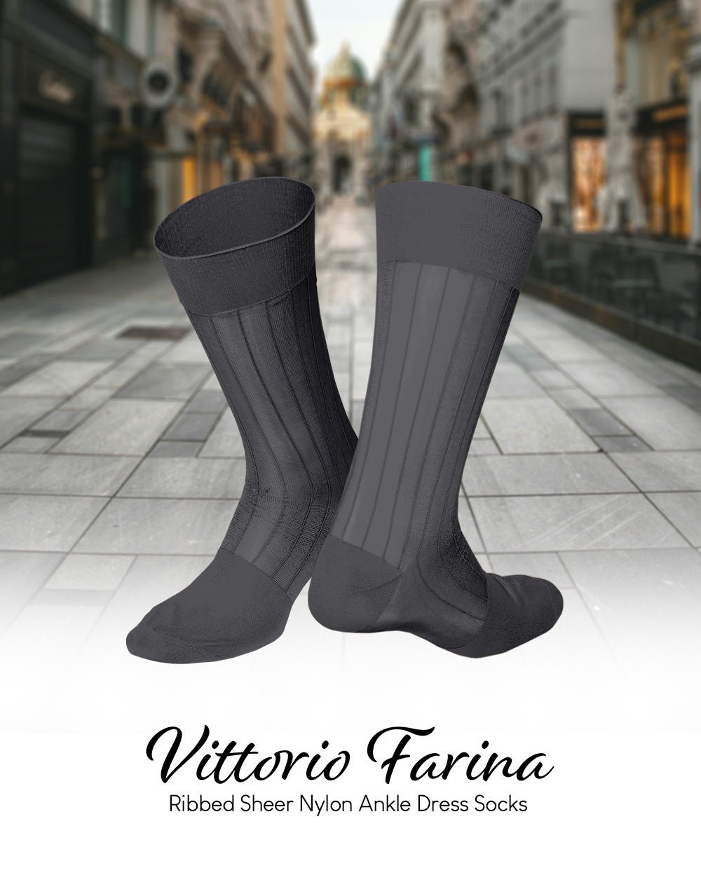Vittorio Farina Men's Ribbed Shear Nylon Anklet Dress Socks - Royal Blue - Socks - Vittorio Farina