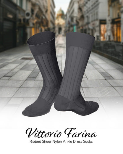 Vittorio Farina Men's Ribbed Shear Nylon Anklet Dress Socks - Royal Blue - Socks - Vittorio Farina