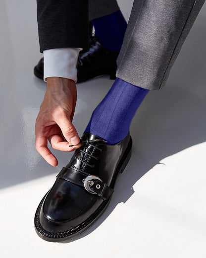 Vittorio Farina Men's Ribbed Shear Nylon Anklet Dress Socks - Royal Blue - Socks - Vittorio Farina