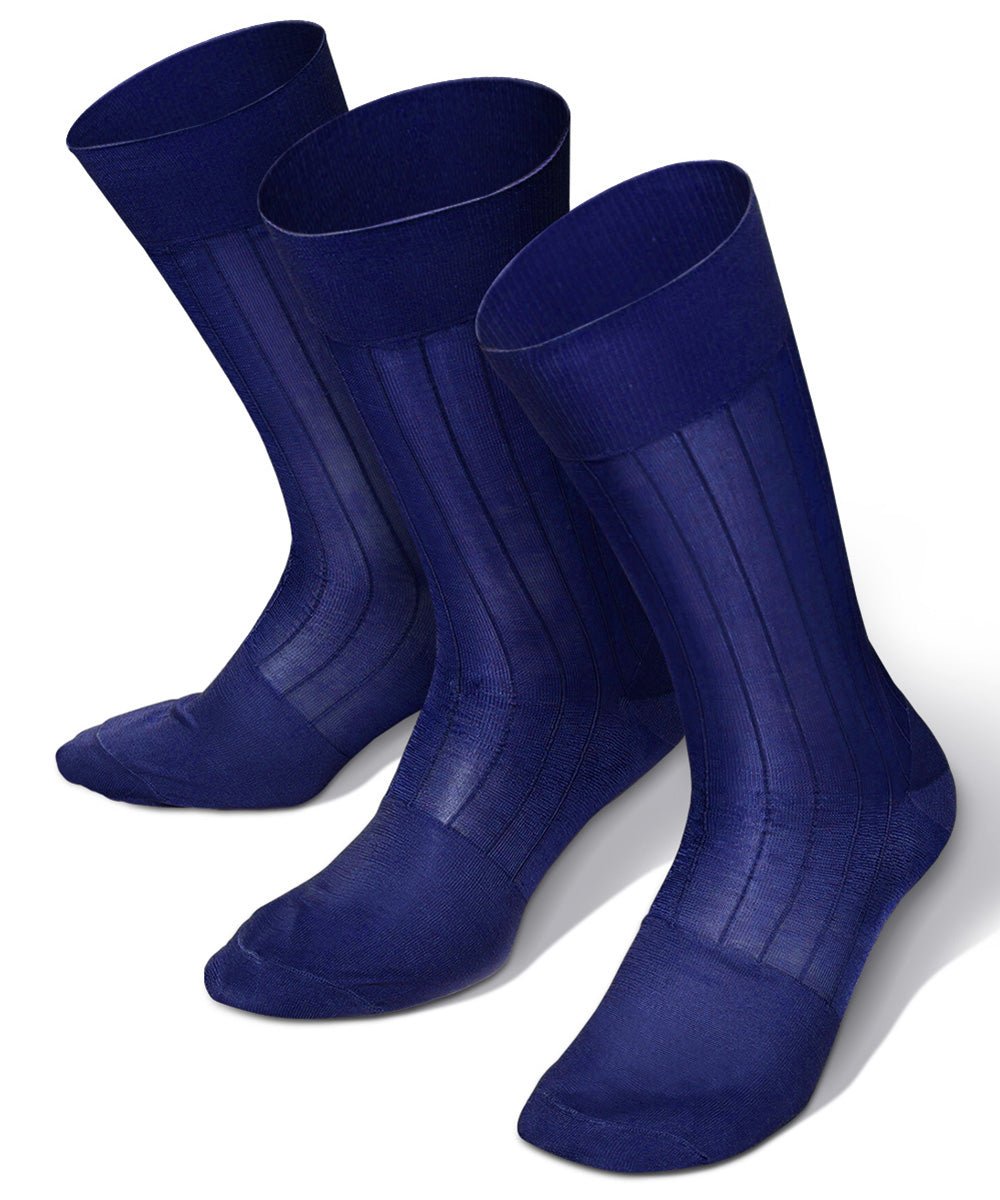 Vittorio Farina Men's Ribbed Shear Nylon Anklet Dress Socks - Royal Blue - Socks - Vittorio Farina