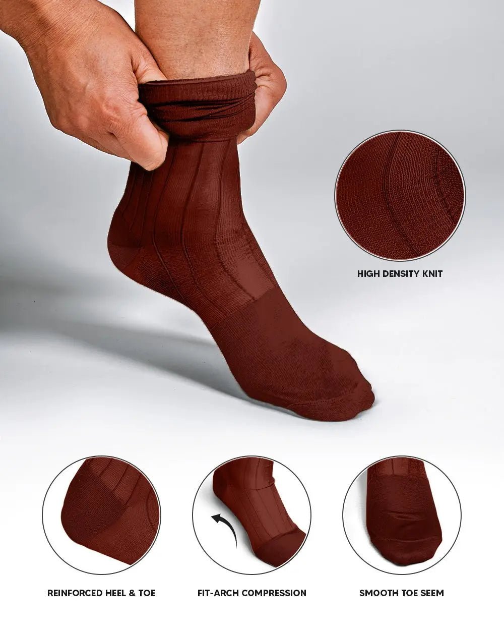 Vittorio Farina Men's Ribbed Shear Nylon Anklet Dress Socks - Rust Red - Socks - Vittorio Farina