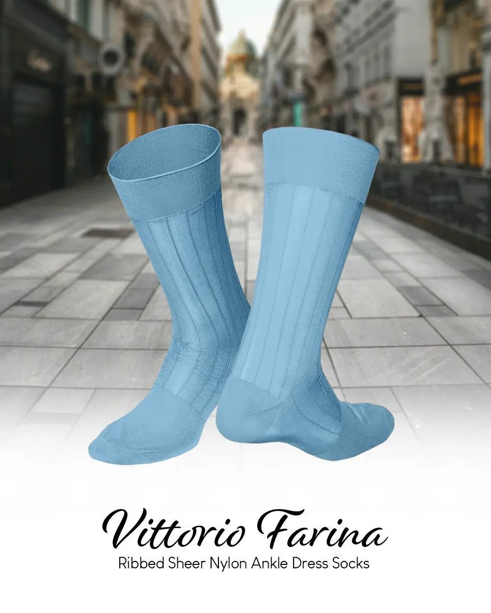 Vittorio Farina Men's Ribbed Shear Nylon Anklet Dress Socks - Silver - Socks - Vittorio Farina