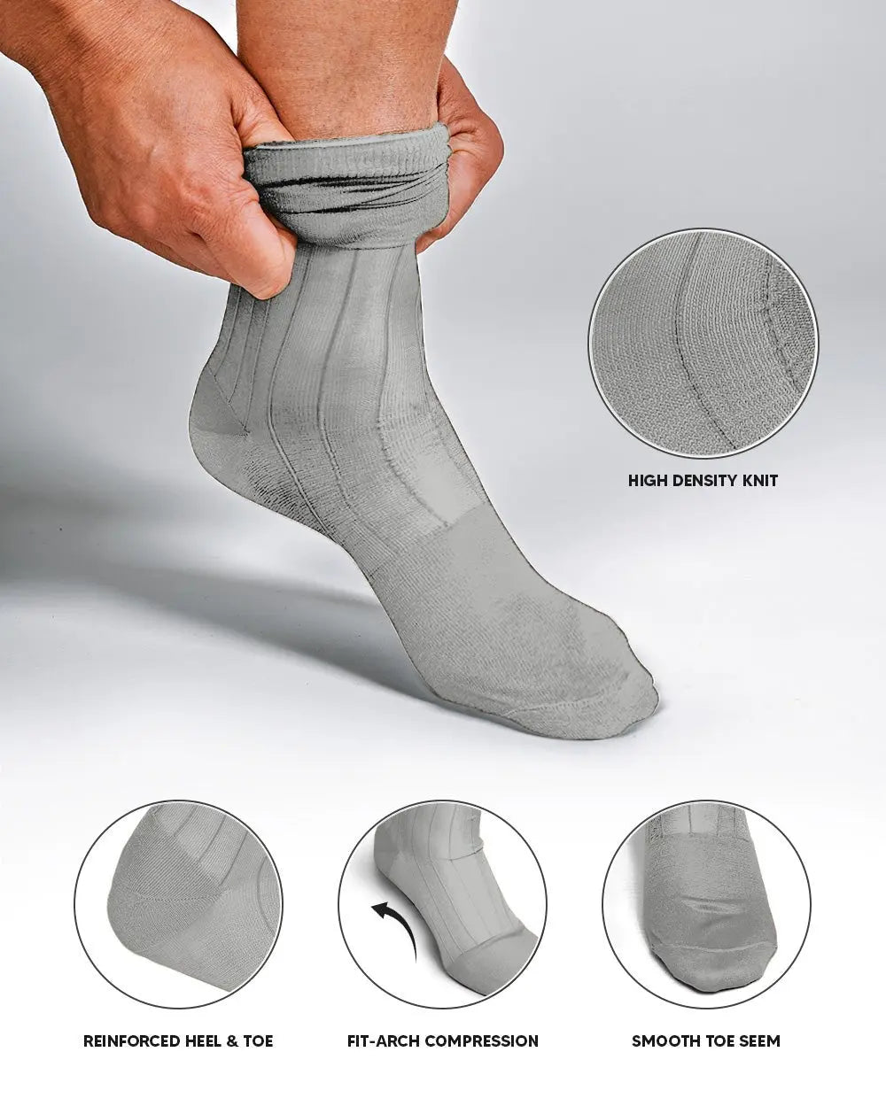 Vittorio Farina Men's Ribbed Shear Nylon Anklet Dress Socks - Silver - Socks - Vittorio Farina