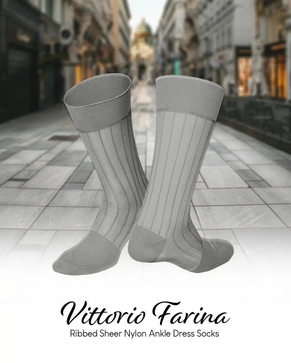 Vittorio Farina Men's Ribbed Shear Nylon Anklet Dress Socks - Silver - Socks - Vittorio Farina