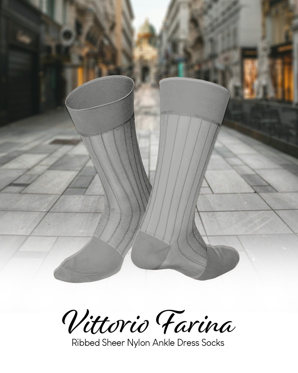 Vittorio Farina Men's Ribbed Shear Nylon Anklet Dress Socks - Black - Socks - Vittorio Farina