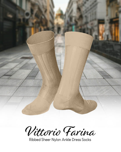 Vittorio Farina Men's Ribbed Shear Nylon Anklet Dress Socks - Black - Socks - Vittorio Farina