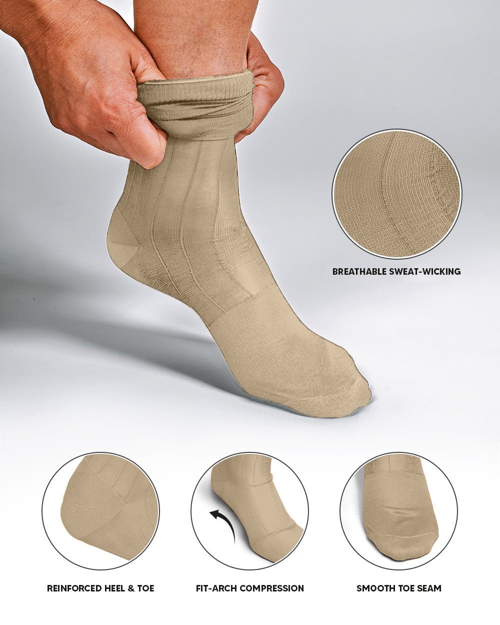 Vittorio Farina Men's Ribbed Shear Nylon Anklet Dress Socks - Taupe - Socks - Vittorio Farina