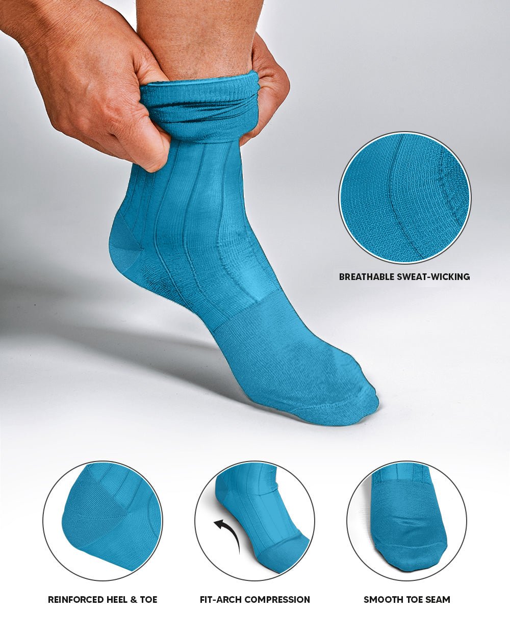 Vittorio Farina Men's Ribbed Shear Nylon Anklet Dress Socks - Turquoise - Socks - Vittorio Farina