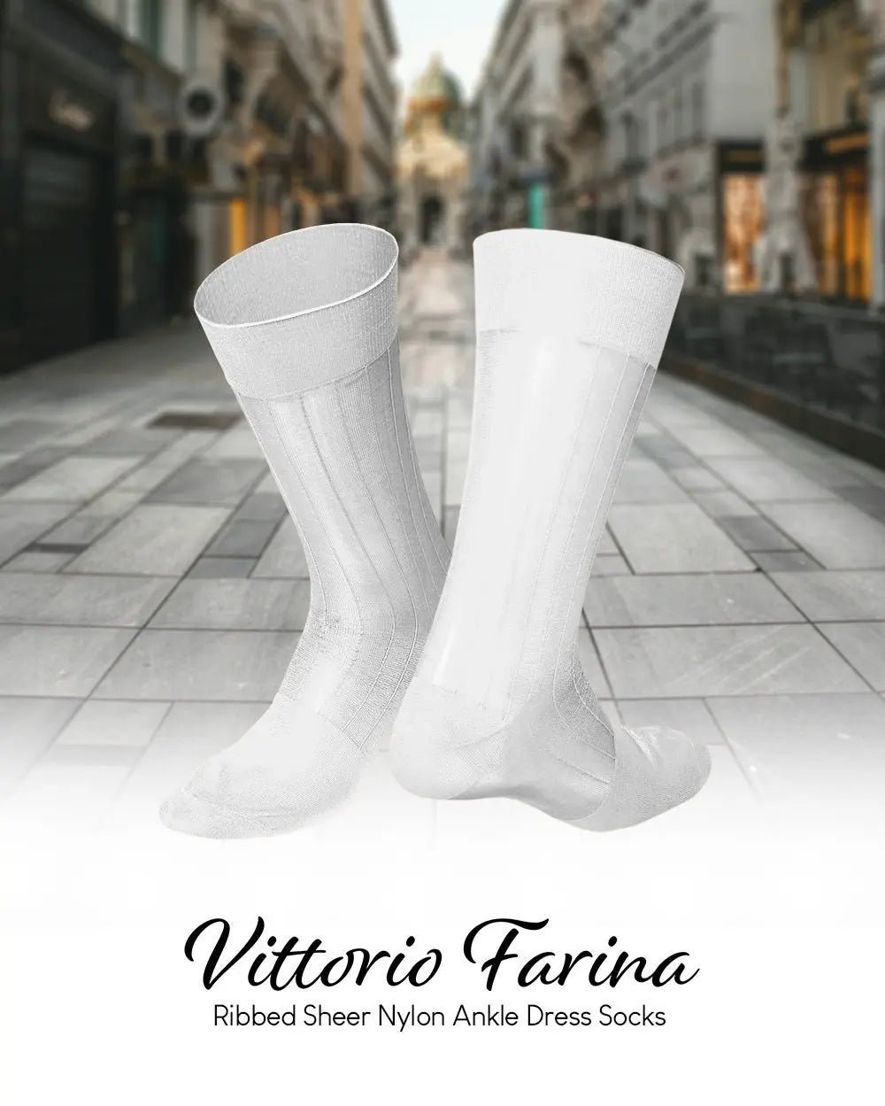 Vittorio Farina Men's Ribbed Shear Nylon Anklet Dress Socks - White - Socks - Vittorio Farina