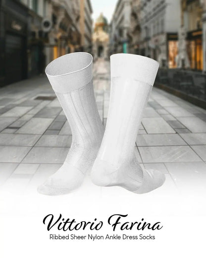 Vittorio Farina Men's Ribbed Shear Nylon Anklet Dress Socks - White - Socks - Vittorio Farina