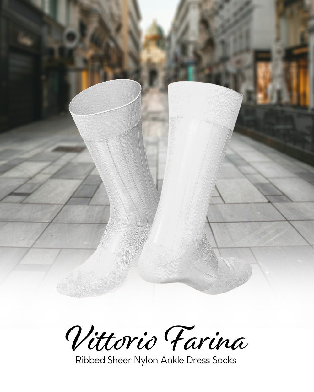 Vittorio Farina Men's Ribbed Shear Nylon Anklet Dress Socks - White - Socks - Vittorio Farina