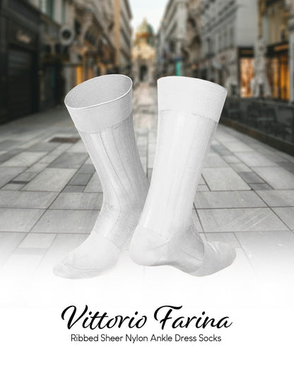 Vittorio Farina Men's Ribbed Shear Nylon Anklet Dress Socks - White - Socks - Vittorio Farina