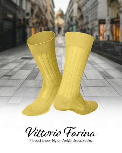 Vittorio Farina Men's Ribbed Shear Nylon Anklet Dress Socks - White - Socks - Vittorio Farina