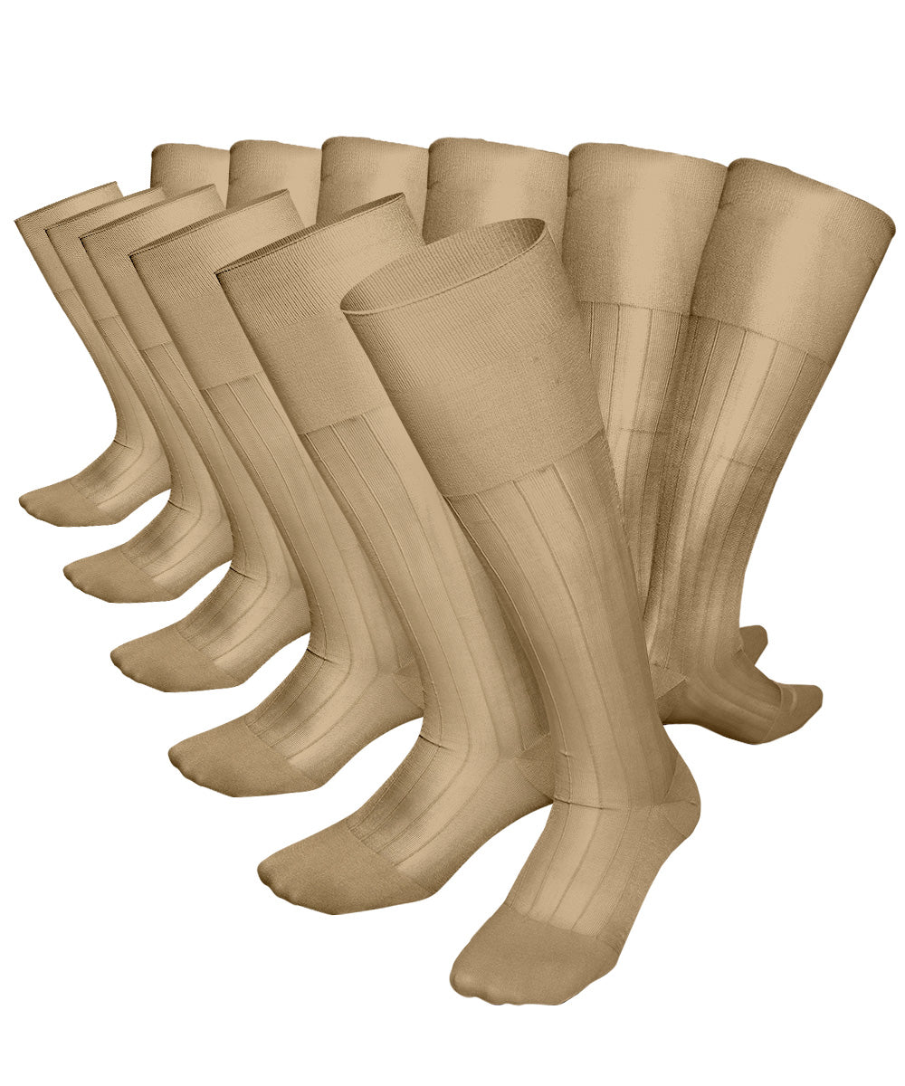 Vittorio Farina Men's Ribbed Shear Nylon Over The Calf Dress Socks - Beige - Socks - Vittorio Farina