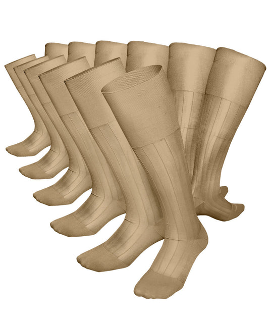 Vittorio Farina Men's Ribbed Shear Nylon Over The Calf Dress Socks - Beige - Socks - Vittorio Farina