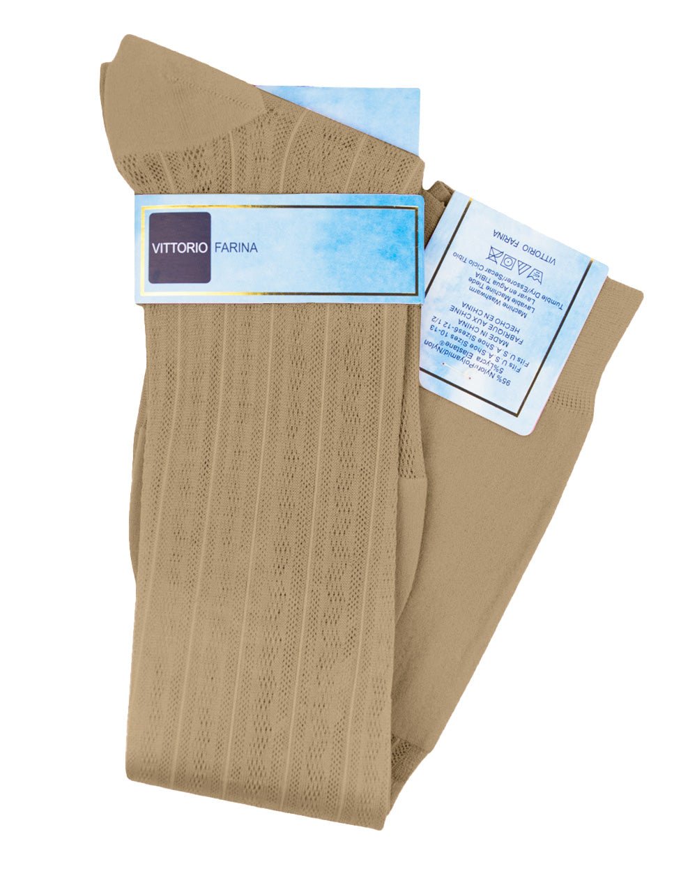 Vittorio Farina Men's Ribbed Shear Nylon Over The Calf Dress Socks - Beige - Socks - Vittorio Farina