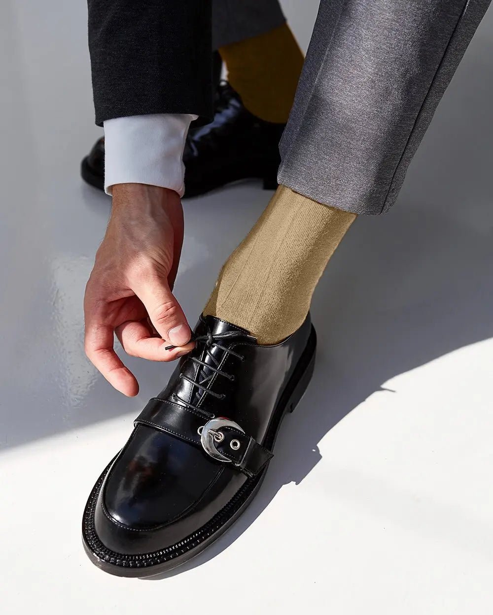 Vittorio Farina Men's Ribbed Shear Nylon Over The Calf Dress Socks - Beige - Socks - Vittorio Farina