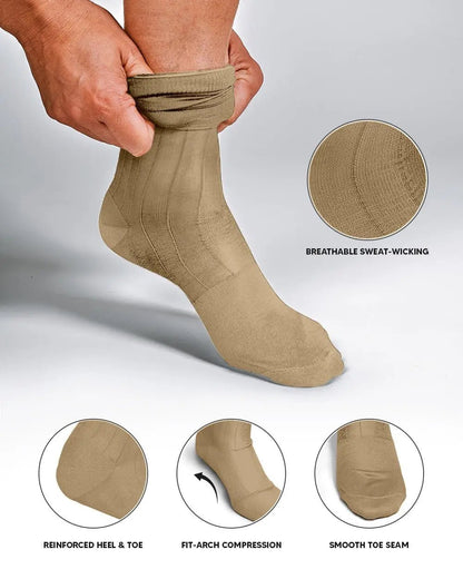 Vittorio Farina Men's Ribbed Shear Nylon Over The Calf Dress Socks - Beige - Socks - Vittorio Farina