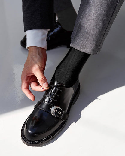 Vittorio Farina Men's Ribbed Shear Nylon Over The Calf Dress Socks - Black - Socks - Vittorio Farina