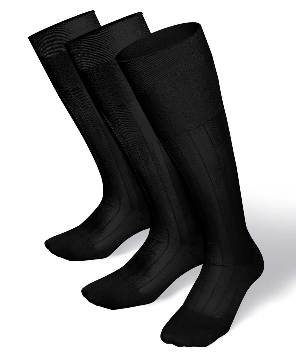 Vittorio Farina Men's Ribbed Shear Nylon Over The Calf Dress Socks - Black - Socks - Vittorio Farina