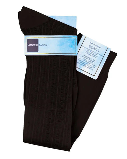 Vittorio Farina Men's Ribbed Shear Nylon Over The Calf Dress Socks - Brown - Socks - Vittorio Farina