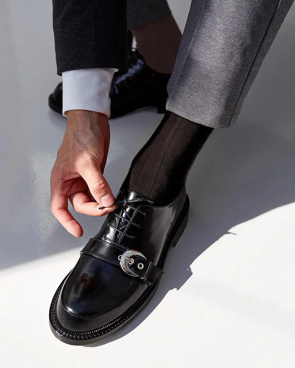 Vittorio Farina Men's Ribbed Shear Nylon Over The Calf Dress Socks - Brown - Socks - Vittorio Farina