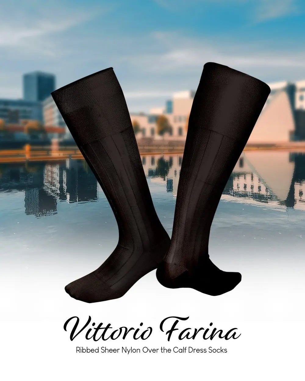 Vittorio Farina Men's Ribbed Shear Nylon Over The Calf Dress Socks - Brown - Socks - Vittorio Farina