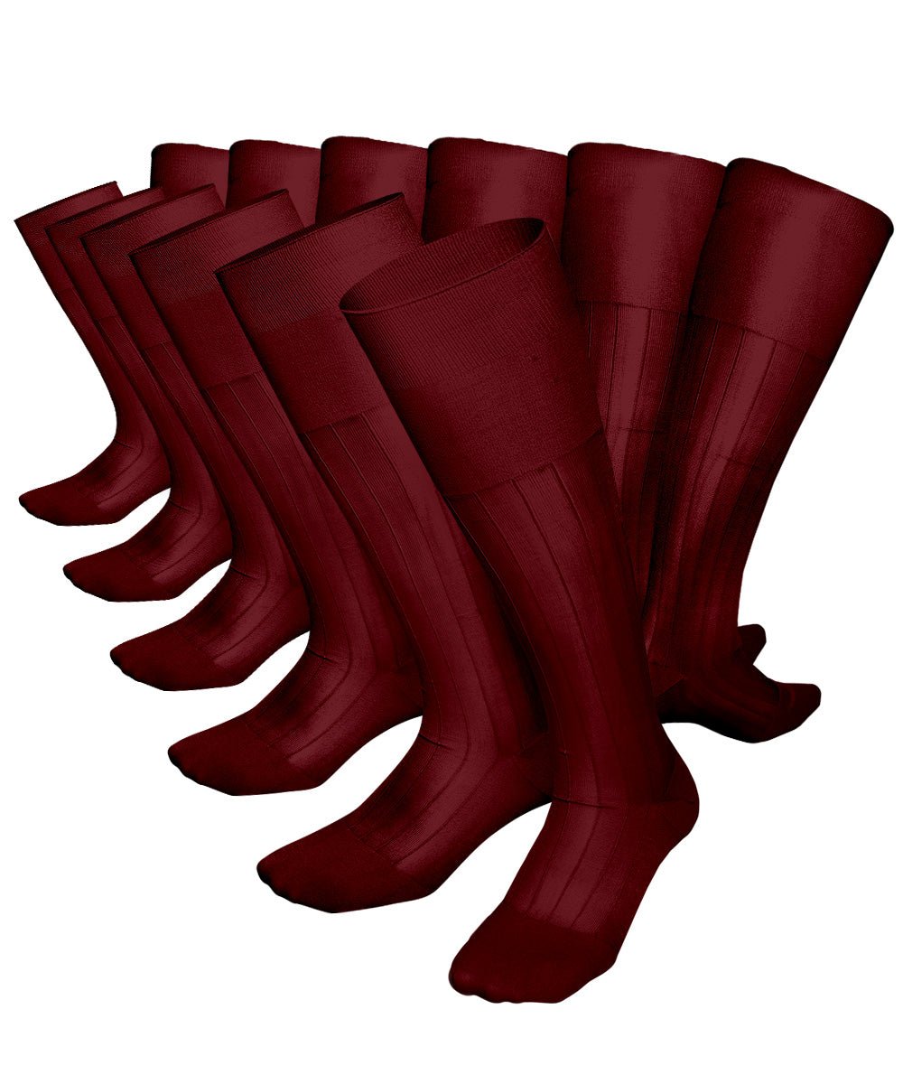 Vittorio Farina Men's Ribbed Shear Nylon Over The Calf Dress Socks - Burgundy - Socks - Vittorio Farina