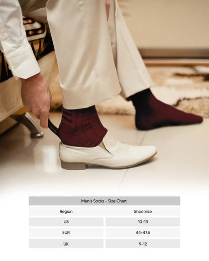 Vittorio Farina Men's Ribbed Shear Nylon Over The Calf Dress Socks - Burgundy - Socks - Vittorio Farina