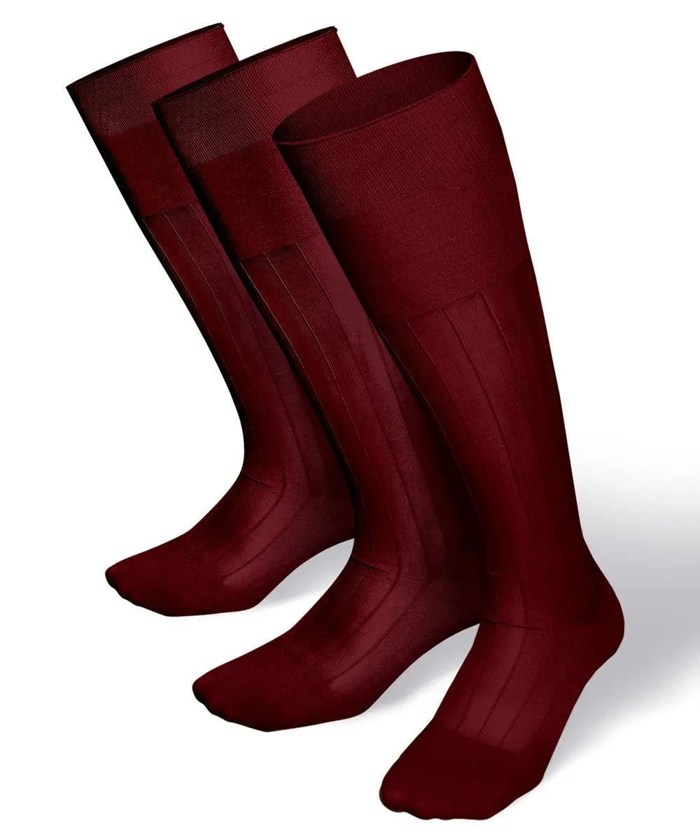Vittorio Farina Men's Ribbed Shear Nylon Over The Calf Dress Socks - Burgundy - Socks - Vittorio Farina