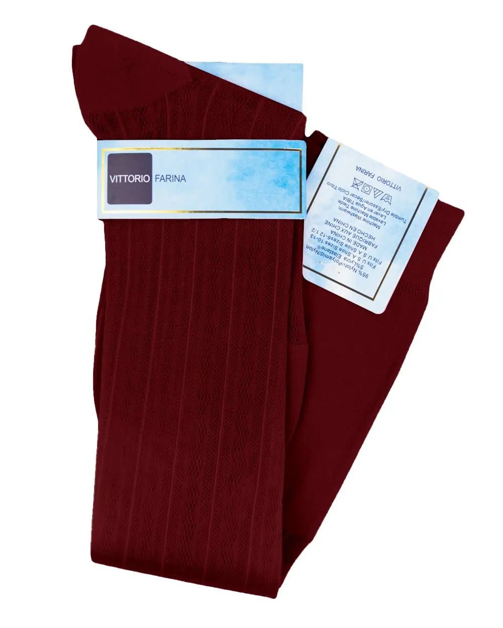 Vittorio Farina Men's Ribbed Shear Nylon Over The Calf Dress Socks - Burgundy - Socks - Vittorio Farina