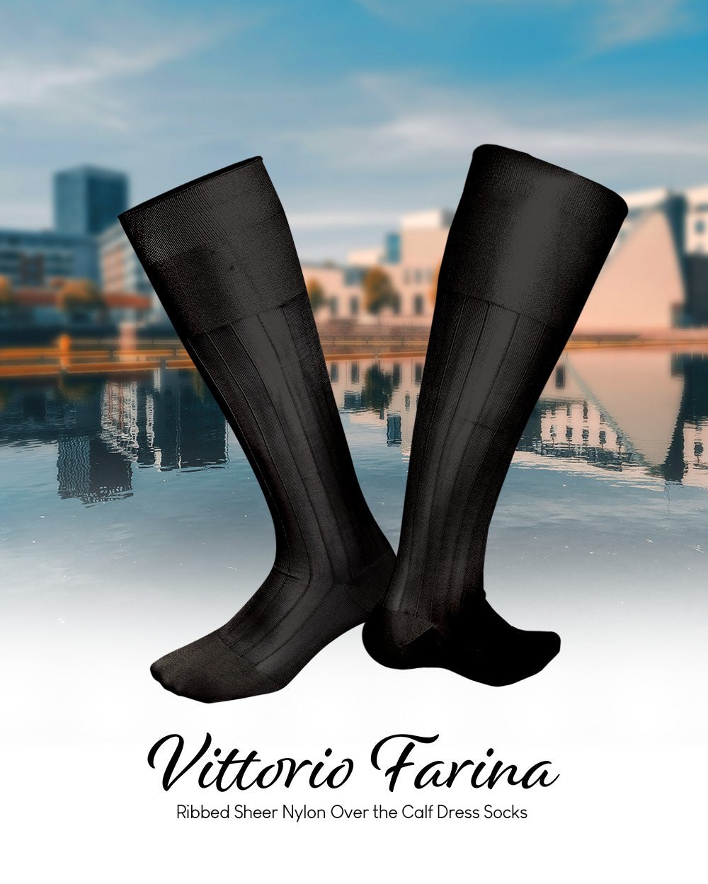 Vittorio Farina Men's Ribbed Shear Nylon Over The Calf Dress Socks - Charcoal - Socks - Vittorio Farina