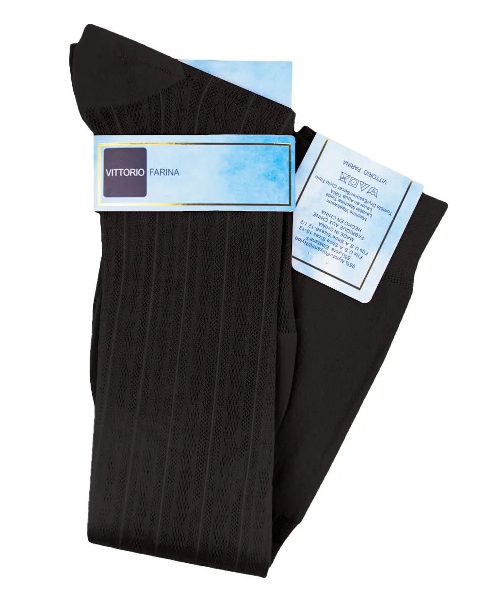 Vittorio Farina Men's Ribbed Shear Nylon Over The Calf Dress Socks - Charcoal - Socks - Vittorio Farina