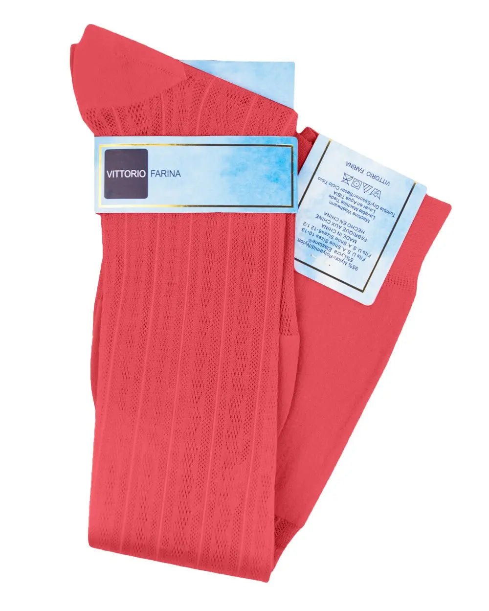 Vittorio Farina Men's Ribbed Shear Nylon Over The Calf Dress Socks - Coral - Socks - Vittorio Farina