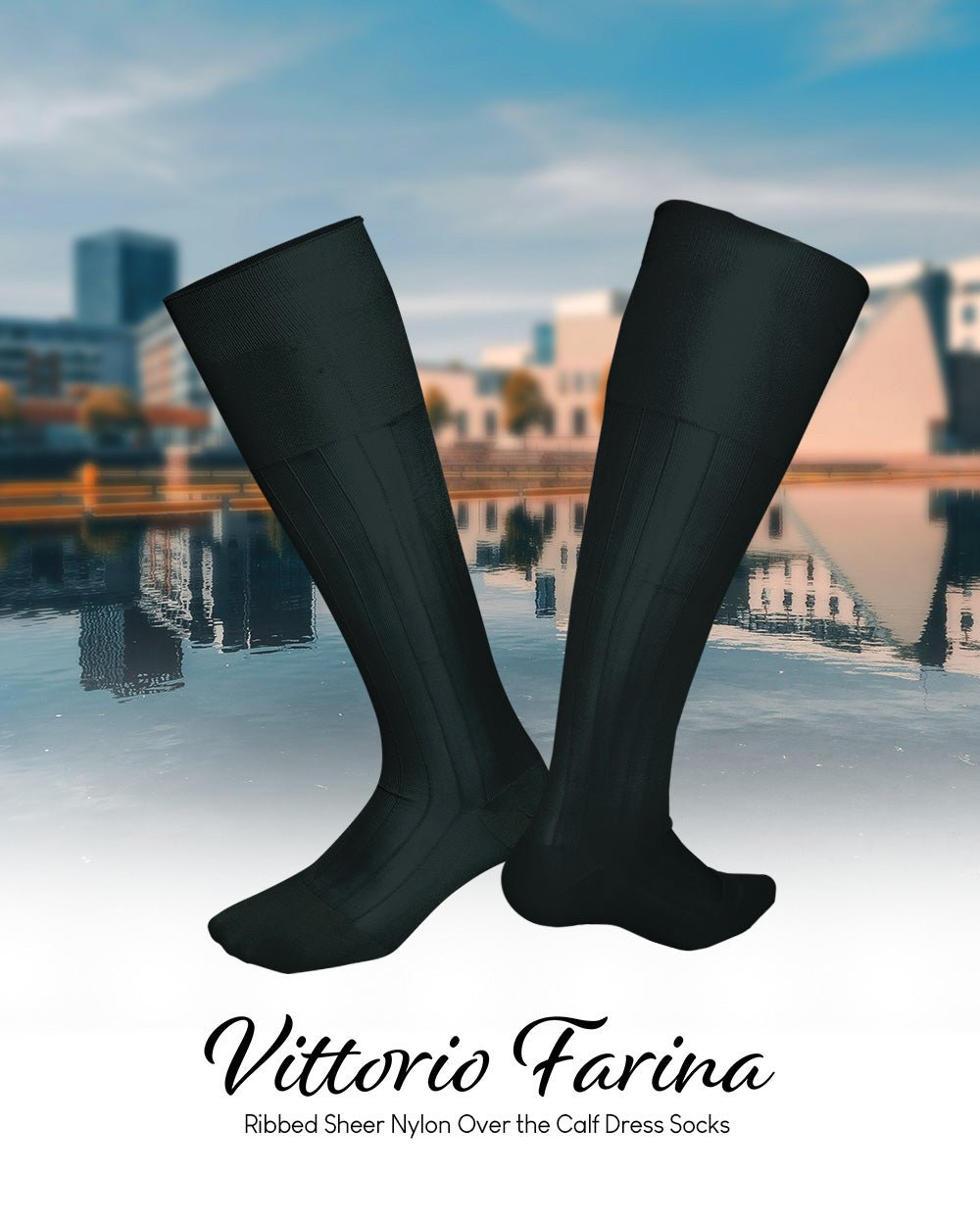 Vittorio Farina Men's Ribbed Shear Nylon Over The Calf Dress Socks - Hunter Green - Socks - Vittorio Farina