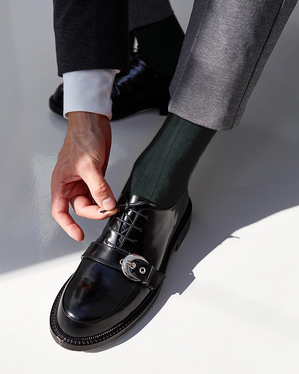 Vittorio Farina Men's Ribbed Shear Nylon Over The Calf Dress Socks - Hunter Green - Socks - Vittorio Farina