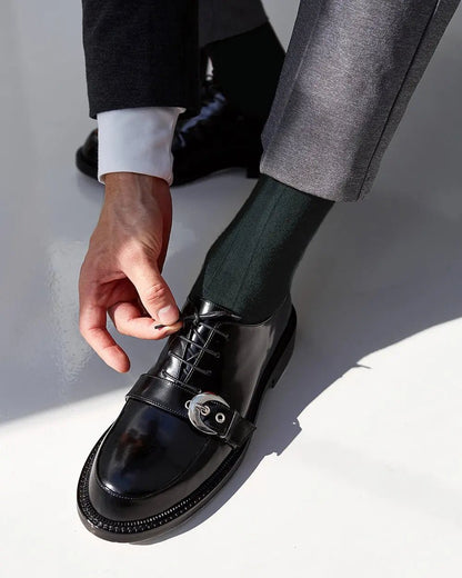 Vittorio Farina Men's Ribbed Shear Nylon Over The Calf Dress Socks - Hunter Green - Socks - Vittorio Farina