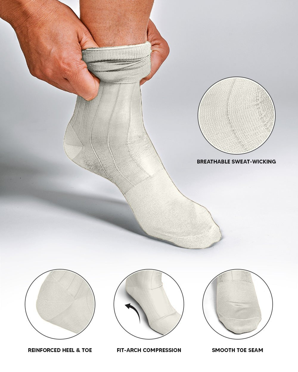 Vittorio Farina Men's Ribbed Shear Nylon Over The Calf Dress Socks - Ivory - Socks - Vittorio Farina
