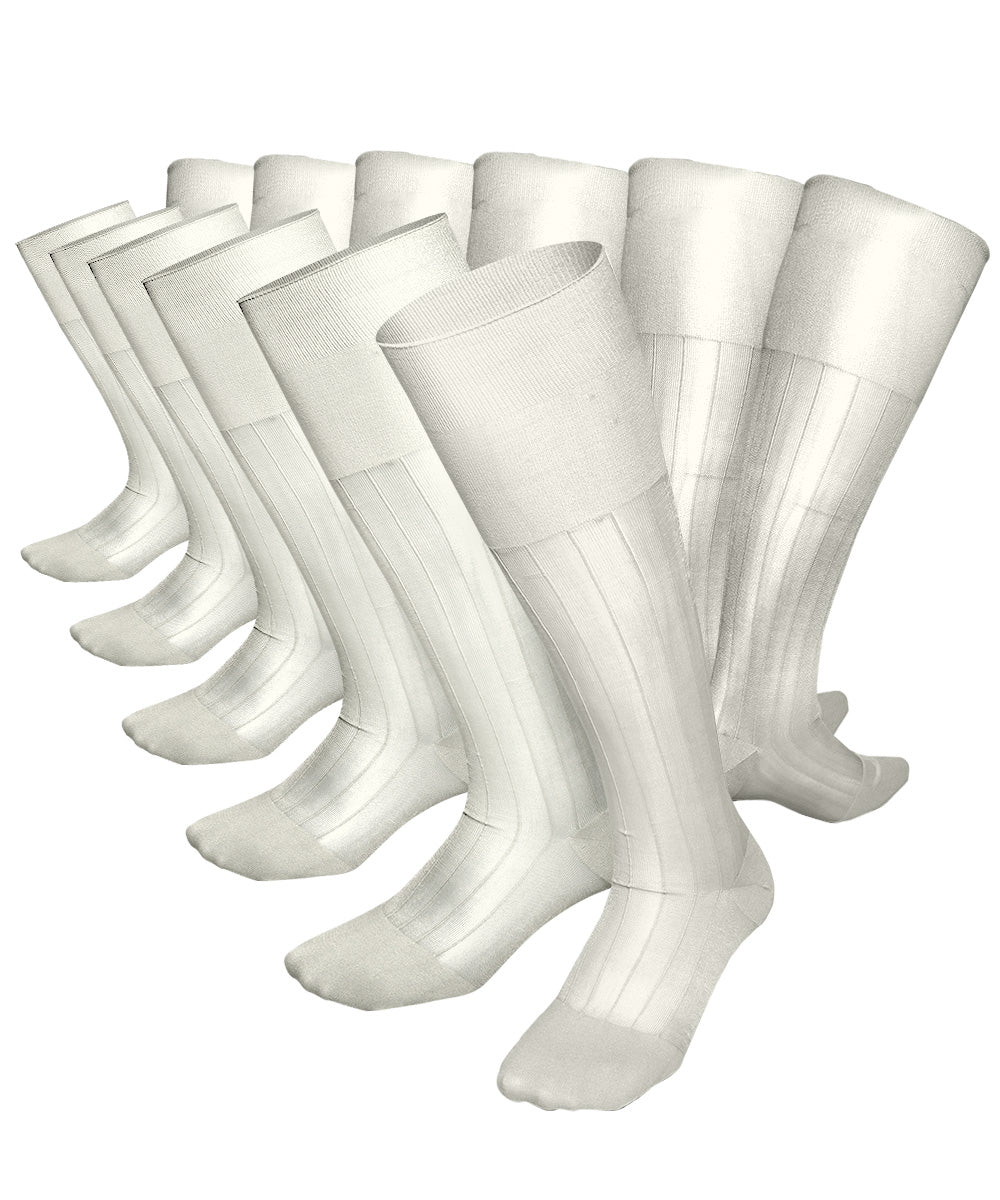 Vittorio Farina Men's Ribbed Shear Nylon Over The Calf Dress Socks - Ivory - Socks - Vittorio Farina