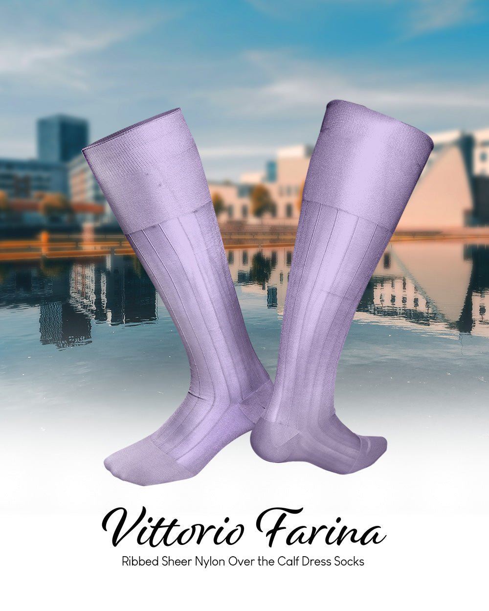 Vittorio Farina Men's Ribbed Shear Nylon Over The Calf Dress Socks - Ivory - Socks - Vittorio Farina