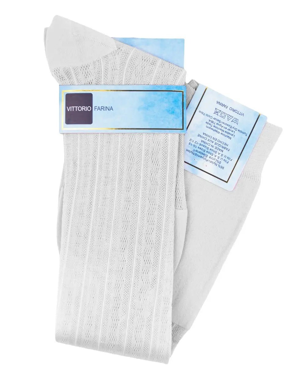 Vittorio Farina Men's Ribbed Shear Nylon Over The Calf Dress Socks - Ivory - Socks - Vittorio Farina