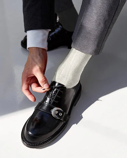 Vittorio Farina Men's Ribbed Shear Nylon Over The Calf Dress Socks - Ivory - Socks - Vittorio Farina