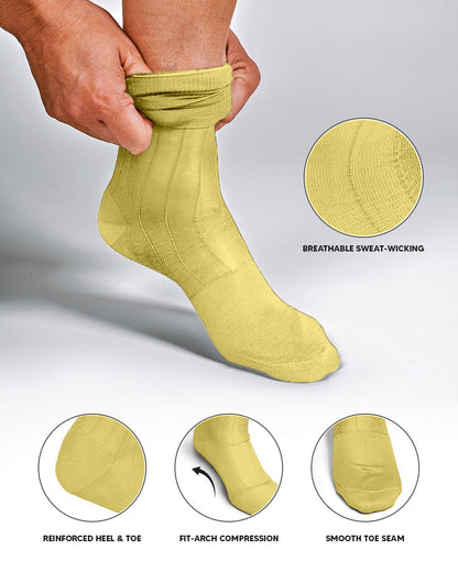 Vittorio Farina Men's Ribbed Shear Nylon Over The Calf Dress Socks - Maize - Socks - Vittorio Farina