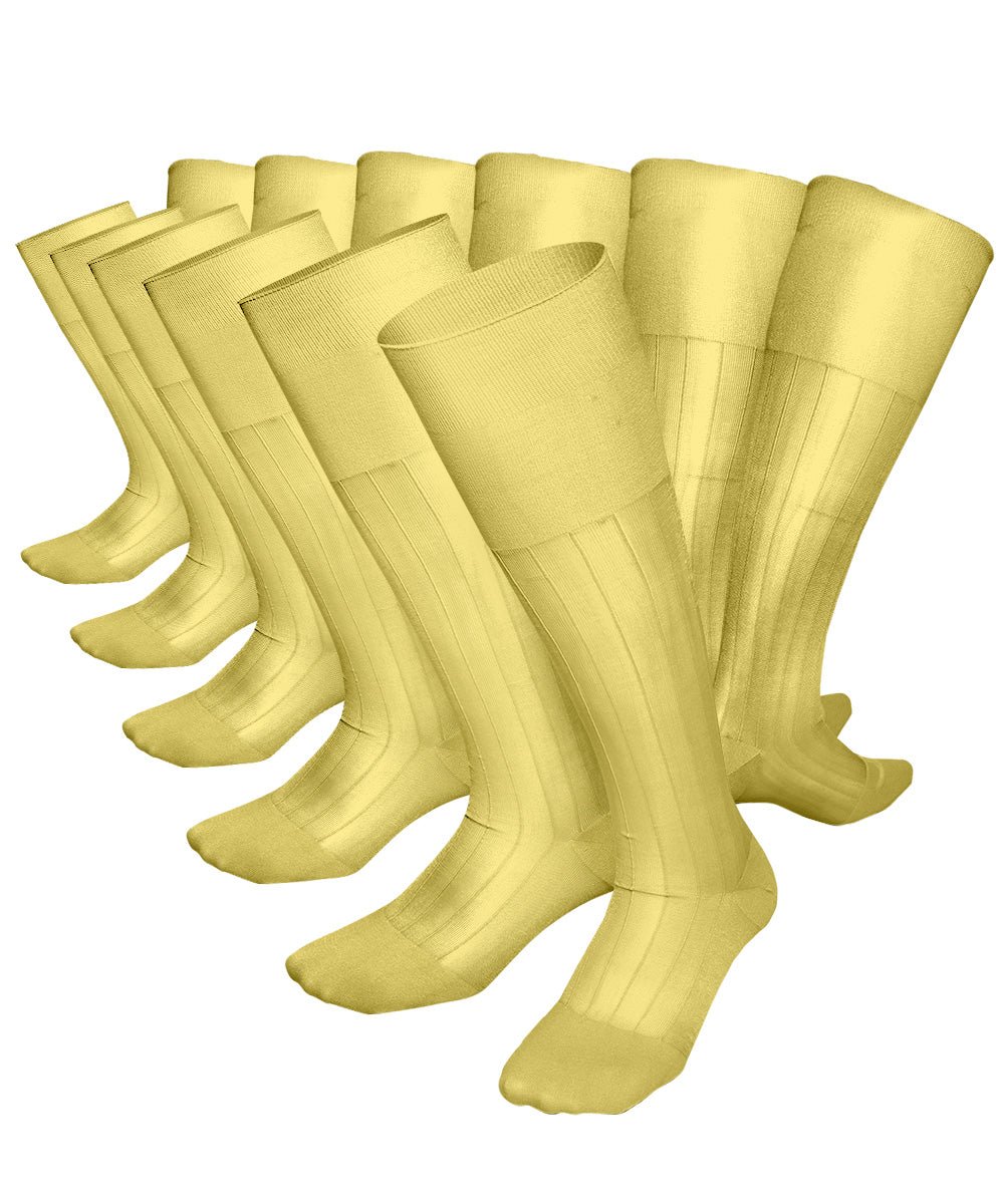 Vittorio Farina Men's Ribbed Shear Nylon Over The Calf Dress Socks - Maize - Socks - Vittorio Farina