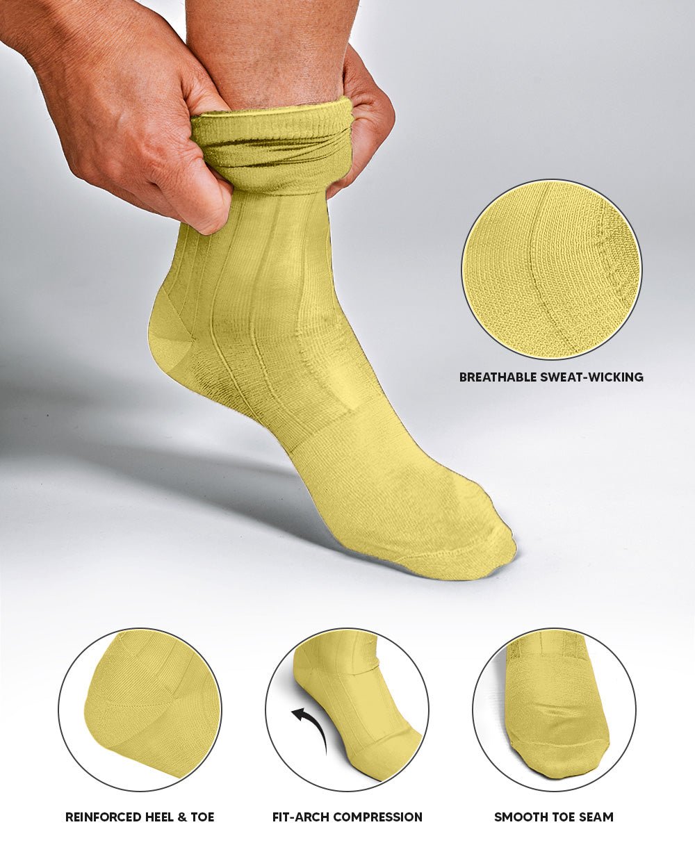 Vittorio Farina Men's Ribbed Shear Nylon Over The Calf Dress Socks - Maize - Socks - Vittorio Farina